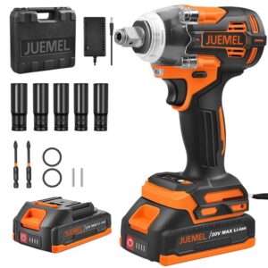 Cheie de impact 1/2′′ si 1/4′′, JUEMEL, M6004B, 20V, 4 Ah, 350Nm, 2 viteze, 2400 RPM, 1 Baterii, Cutie Plastic, Portocaliu/Negru