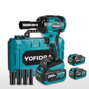 Cheie de impact fara fir Yofidra, 520Nm, 3 trepte de viteza, lumina LED, albastru, set 2 baterii, 1/2", in valiza plastic