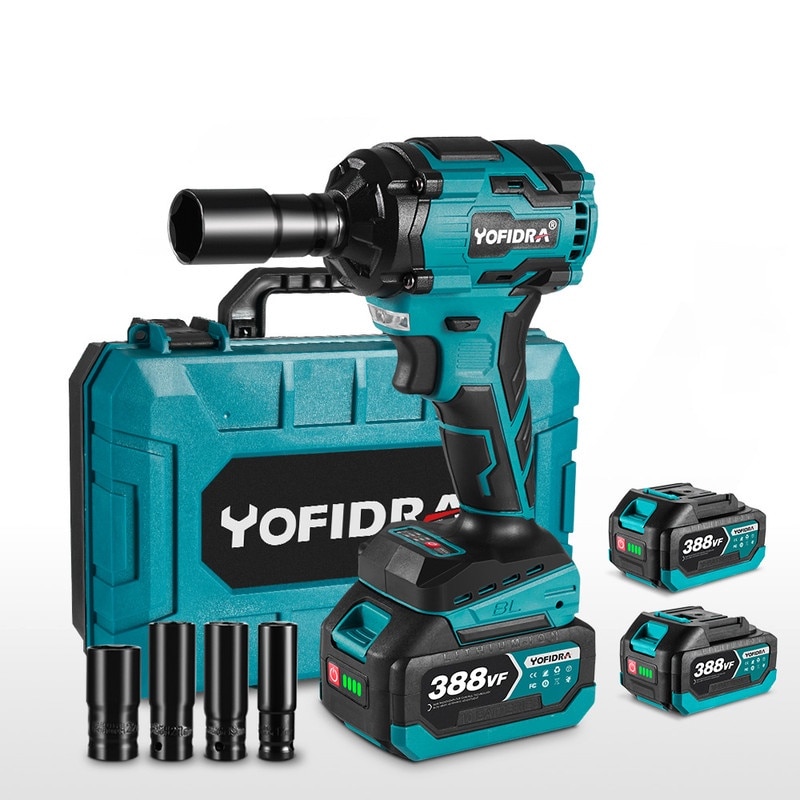 Cheie de impact fara fir Yofidra, 520Nm, 3 trepte de viteza, lumina LED, albastru, set 2 baterii, 1/2", in valiza plastic