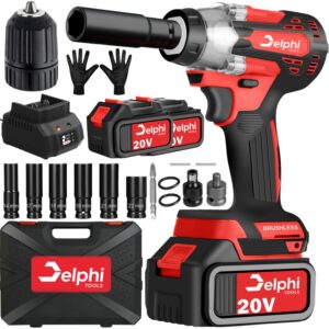 DELPHI Cheie de impact pentru roti fara fir 350Nm, 1/2" 2x baterie 20V motor fara perii, Chei tubulare lungi 14, 17, 18, 19, 21, 22mm