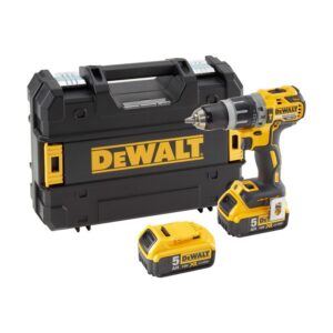 Masina compacta de gaurit si insurubat (bormasina) pe accumulator cu percutie Dewalt DCD796P2-QW, 18 V, 5 Ah, motor fara perii, 27 Nm, 2 acumulatori, incarcator, suport...