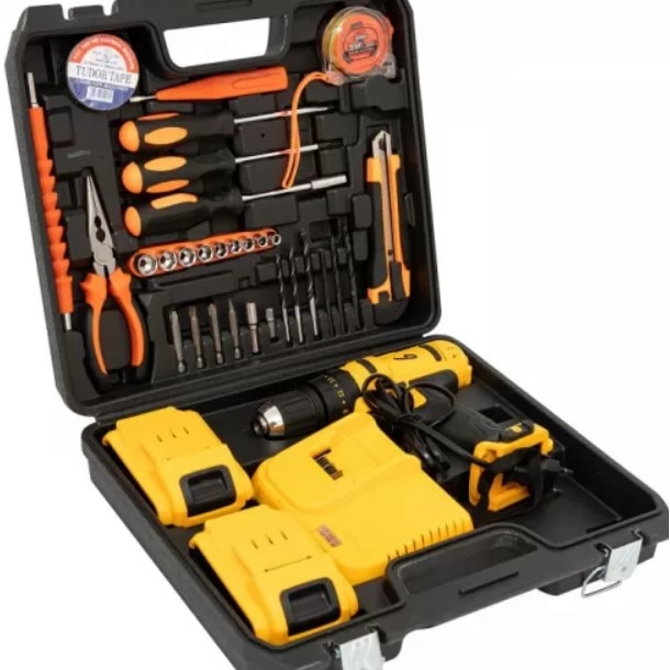 Masina de gaurit 36V, autofiletanta cu percutie, 2 acumulatori si 30 accesorii incluse, Negru/Galben