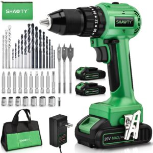 Masina de gaurit cu impact fara perii, Shawty, S0008B, 2 Acumulatori 20V 2Ah Li-Ion,2 trepte 0-600/2000 RPM, Mandrina Rapida 0-13mm, 40 Accesorii, Negru/Verde