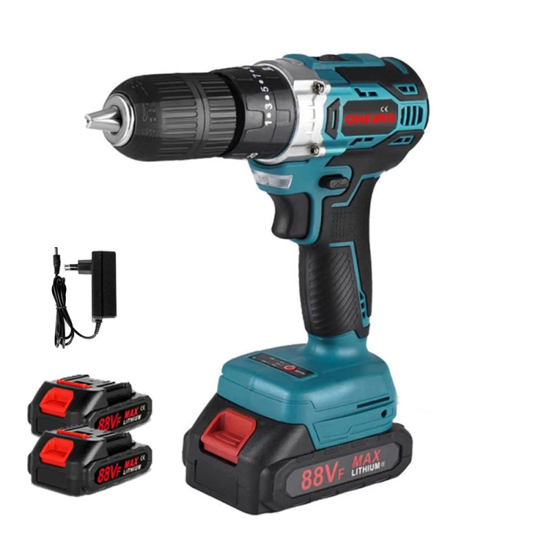 Masina de gaurit cu percutie 25+3 Cuplu cu 2 Baterii, Onevan, Albastru