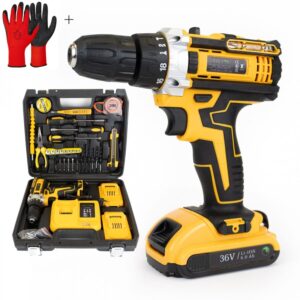 Masina de Gaurit Electrica si Insurubat cu Percutie, Fara fir Autofiletanta, 30 Accesorii, 2 acumulatori, 36V 8.0 Ah, 500W, Viteza Reglabila 450-3000 rpm, 25 Trepte De Ajustare,...