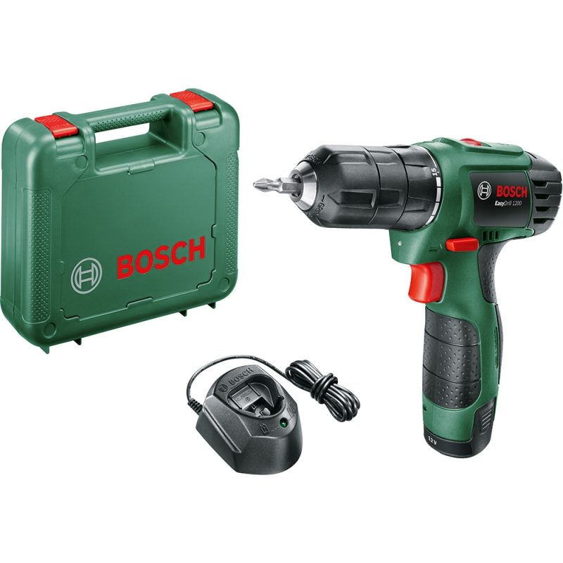 Masina de gaurit si insurubat (bormasina) pe acumulator Bosch EasyDrill 1200, 12 V, 1.5 Ah, 1650 RPM, acumulator, incarcator, cap surubelnita dublu, valiza transport