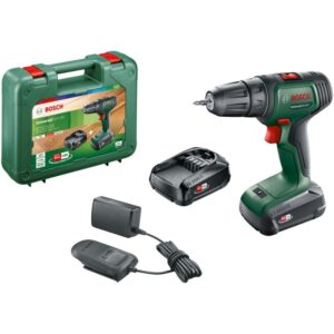 Masina de gaurit si insurubat (bormasina) pe acumulator Bosch UniversalDrill 06039D4002, 18 V, 1.5 Ah, 1450 RPM, 23/32 Nm, 30 mm diametru maxim gaurire, 2 acumulatori,...