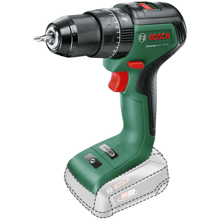 Masina de gaurit si insurubat (bormasina) pe acumulator cu percutie Bosch UniversalImpact 06039D7100, 18 V, 1900 RPM, 60 Nm, 28.500 RPM, 13 mm mandrina rapida, cap surubelnita...
