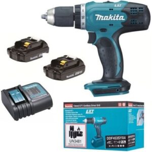 Masina de gaurit si insurubat (bormasina) pe acumulator Makita DDF453SYX4, 18 V, 42 Nm, 36 mm diametru maxim de gaurire, 2 acumulatori Li-Ion 1.5 Ah, incarcator, cutie carton