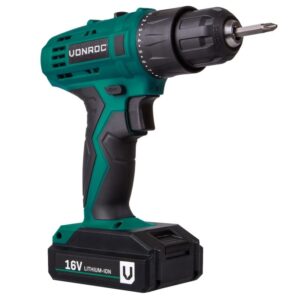 Masina de gaurit si insurubat VONROC CD504DC, 16V, cuplu max. 23Nm, doua viteze, lumina de lucru LED, include baterie si incarcator