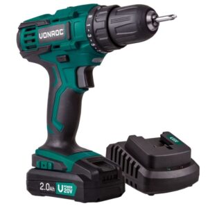 Masina de gaurit si insurubat VONROC S_CD501DC, 2.0Ah 20V, cu lumina LED, cuplu de 40Nm, mandrina 13mm, Verde/Negru, baterie 2.0Ah si incarcator rapid incluse