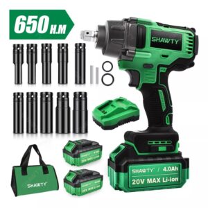 Masina de insurubat cu impact fara perii, SHAWTY, S0066, 650Nm, cu 2 acumulatori, 20V, 4 Ah, 0-1800rpm/0-2400rpm, 1/2 mandrina, led iluminare, Negru/Verde