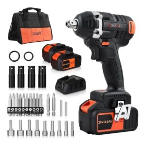 Masina de insurubat cu impact G5060B, GOXAWEE, 20 V, 710 W, 4 Ah, 320 Nm, 2400 RPM, 2 Baterii, Portocaliu/Negru