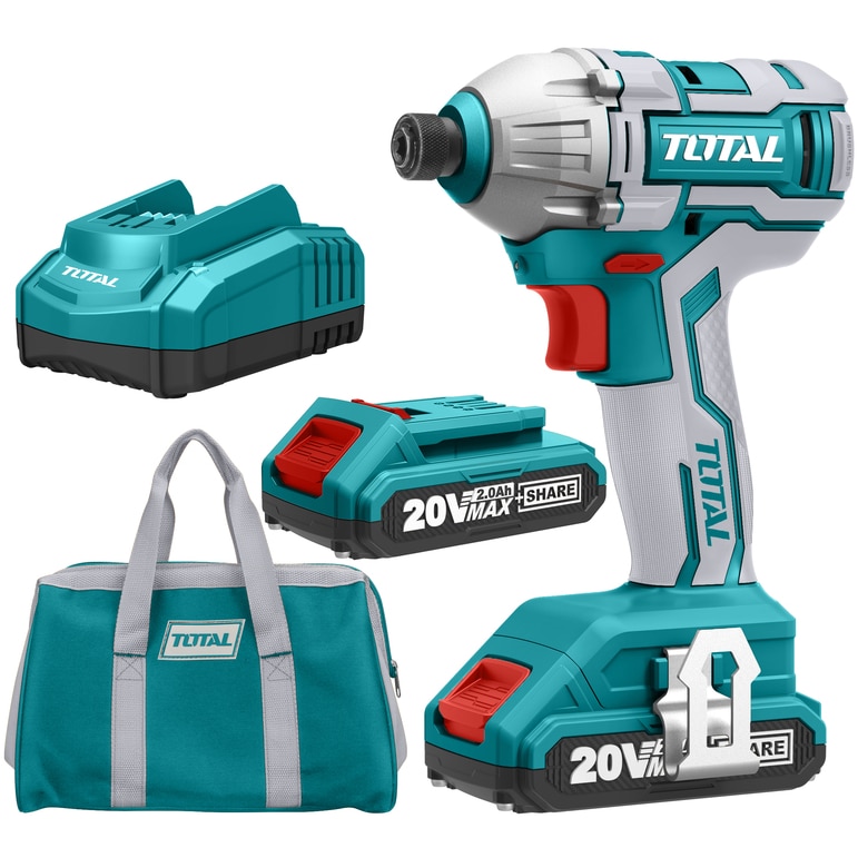 Masina de insurubat cu impact, Total, Acumulator 20V, 2.0Ah Li-Ion, 2 acumulatori, Hex 1/4