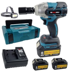 Set Bormasina cu impact si insurubat roti 36V 8AH, Laterna suport cap inclusa PRO TOOLS WORLD CAMPION®