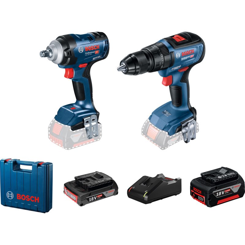 Set Bosch Professional pe acumulator 06019K0003, masina de gaurit (bormasina) cu percutie brushless GSB 18V-50, surubelnita cu impact GDS 18V-400, 18 V, 2500 RPM, 3800...