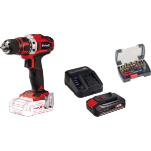 Set masina de gaurit si insurubat (bormasina) pe acumulator Einhell PXC TE-CD 18/40 Li-Solo, 18 V, 40 Nm, 1500 RPM, 2 viteze, 13 mm mandrina + Starter Kit PXC acumulator 18 V,...