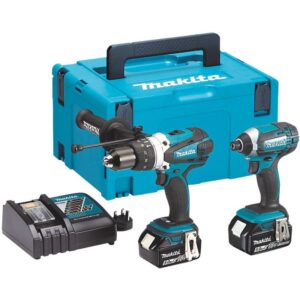 Set scule pe acumulator Makita DLX2145TJ, masina de gaurit si insurubat (bormasina) DHP458Z, cheie de impact DTD152Z, 18 V, 2 acumulatori, incarcator, cutie transport